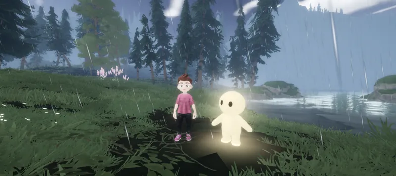 Sous l'orage, le ciel s'assombrit au-dessus de l'enfant et de Glow