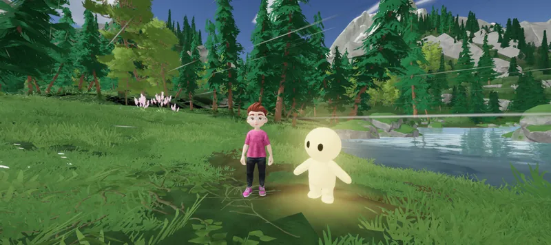 Dans le vent, les arbres bougent autour de l'enfant et de Glow